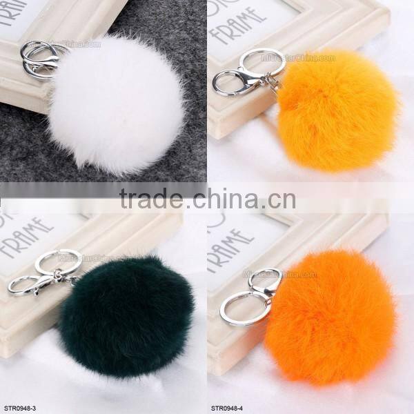 8cm Fur Pom Pom Keychain Rabbit Fur Ball Silver Keychain