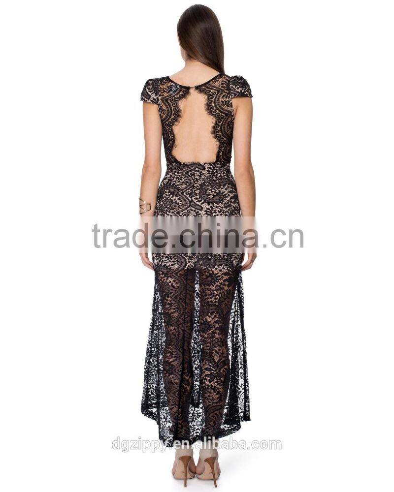 2016 Women lace design all night dance dress/Side split latest night dress/Ladies western style prom dress