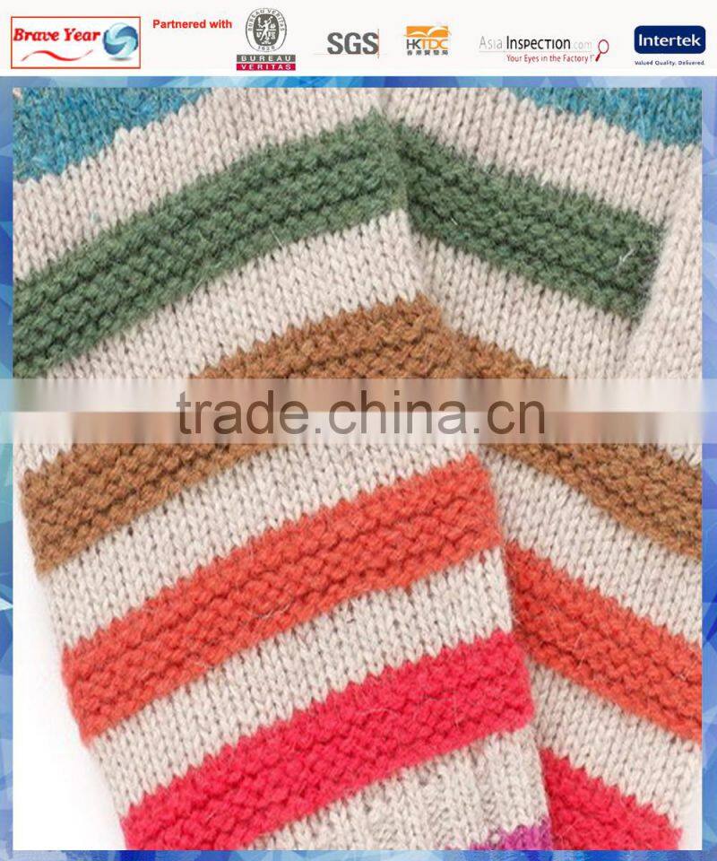 multi color stripe knitted woolen gloves for women