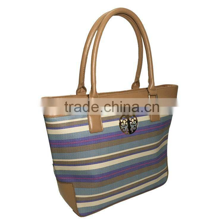2016 New Design strong canvas indian tote bag with leather fashion women bags handbag wholesale