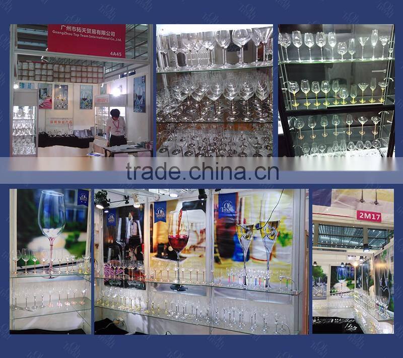 Clear lead free crystal unique cheap color champagne flutes with metal stand