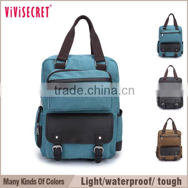 vivisecret China wholesale canvas leather backpack, fashion leisure satchel rucksack for boys