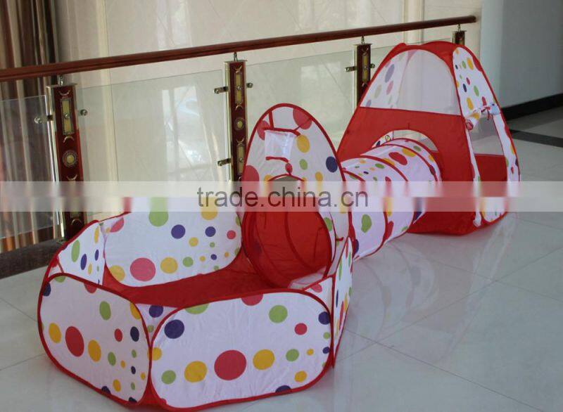 Hot selling Polka Dot 3 in 1 Kids climbing tent tunnel Pop up Kids Play Tent