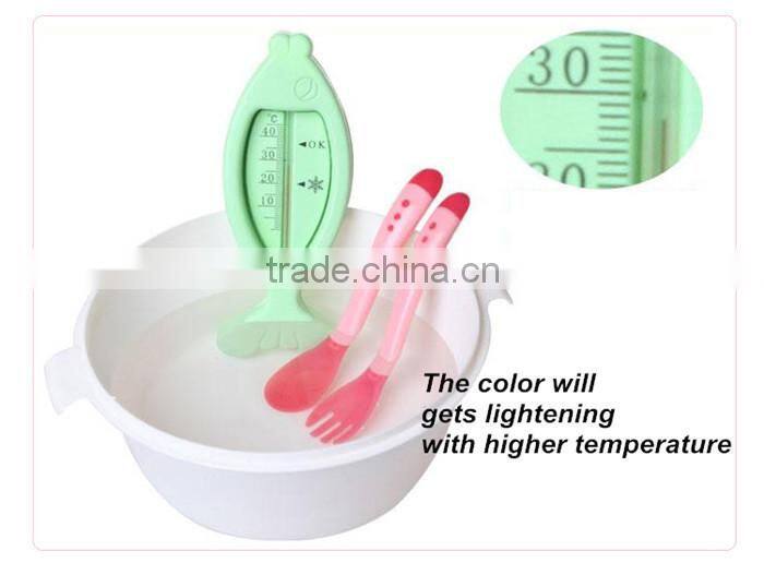 High quality Temperature Color Changing Silicone Feeding Spoon and Fork for Kids