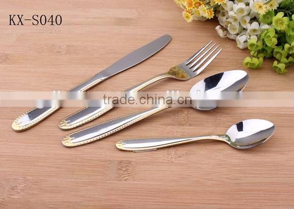 Beautiful Style Gold Plated Handle Stainless Steel Dinner Set - KX-S040