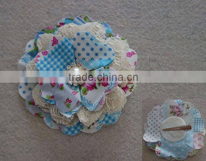 cute lace and cotton flower hair clip with jewery for girl