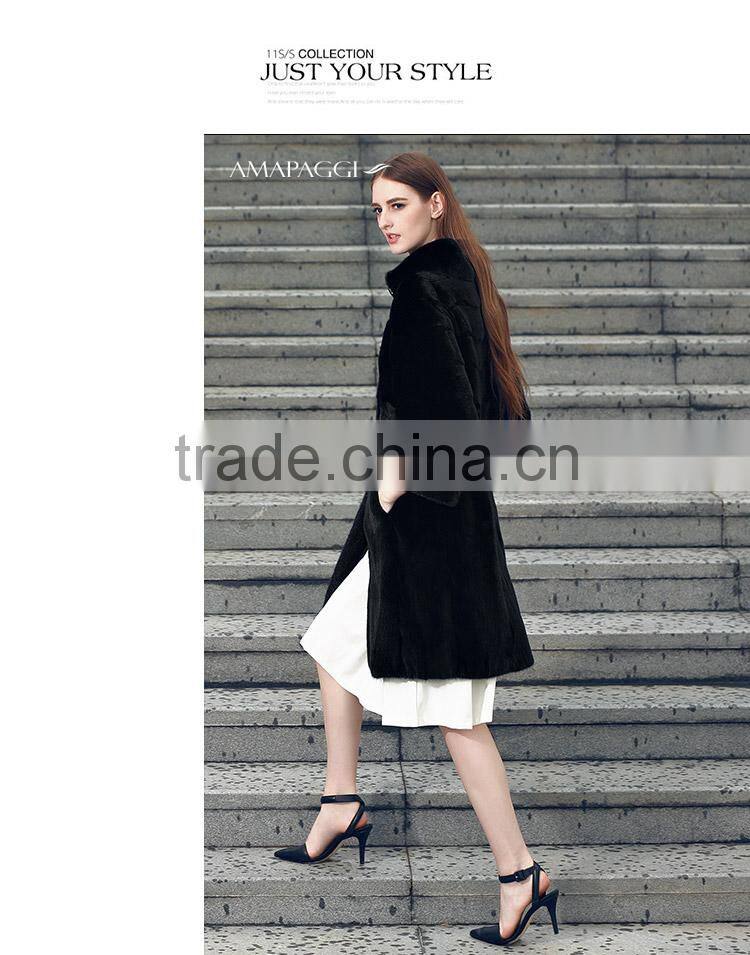 Famous Brand design simple black female mink fur coat for women