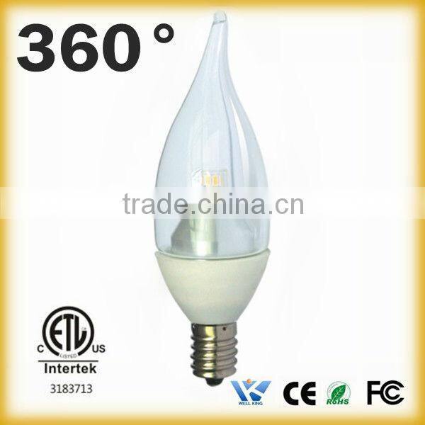 Top grade ETL Nihcia chip Dimmable e27 led chandelier candle light bulb