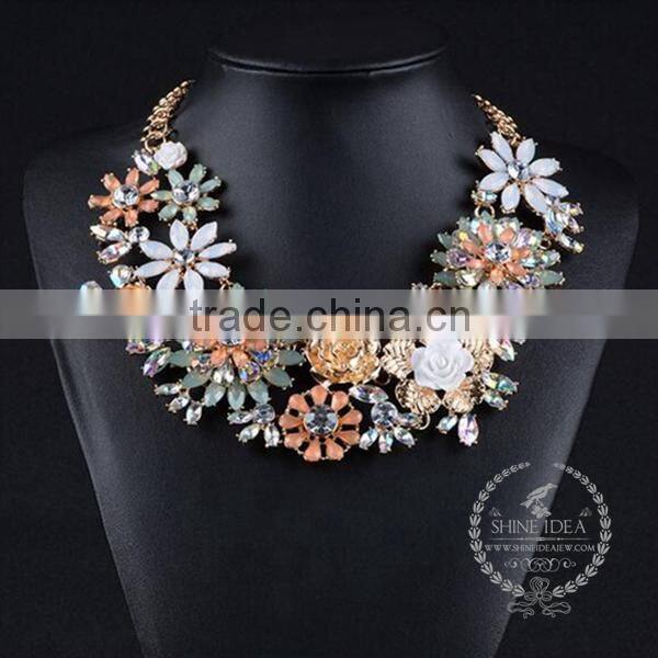high quality vintage rhinestone flower chunky statement necklace tin alloy fashion women pendant necklace 6390078