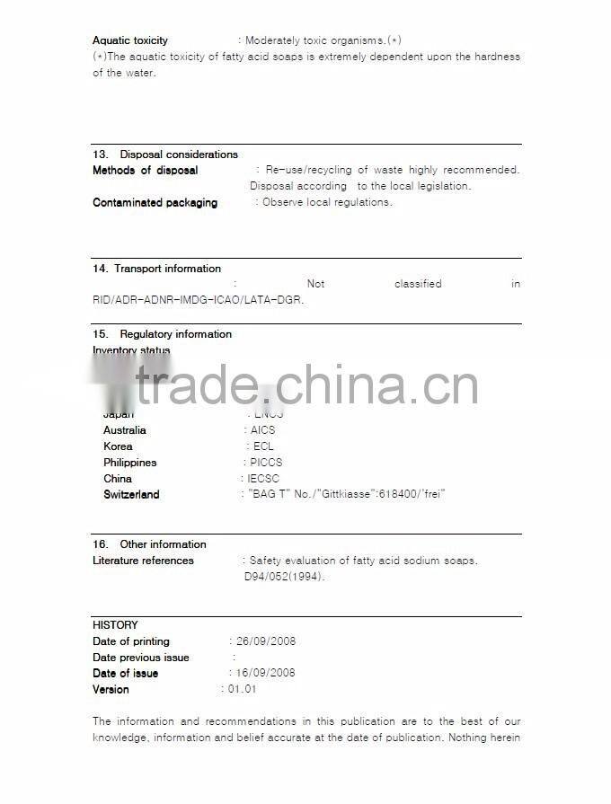 natural transparent melt and pour glycerin soap base, MSDS certificate