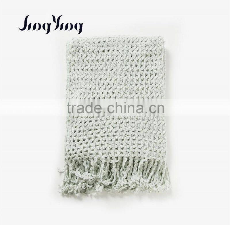 2016 Big sale Acrylic white color rough-look crochet home/travel blanket
