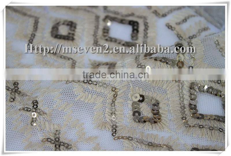 wholesale gold sequin embroidery sequin net fabric