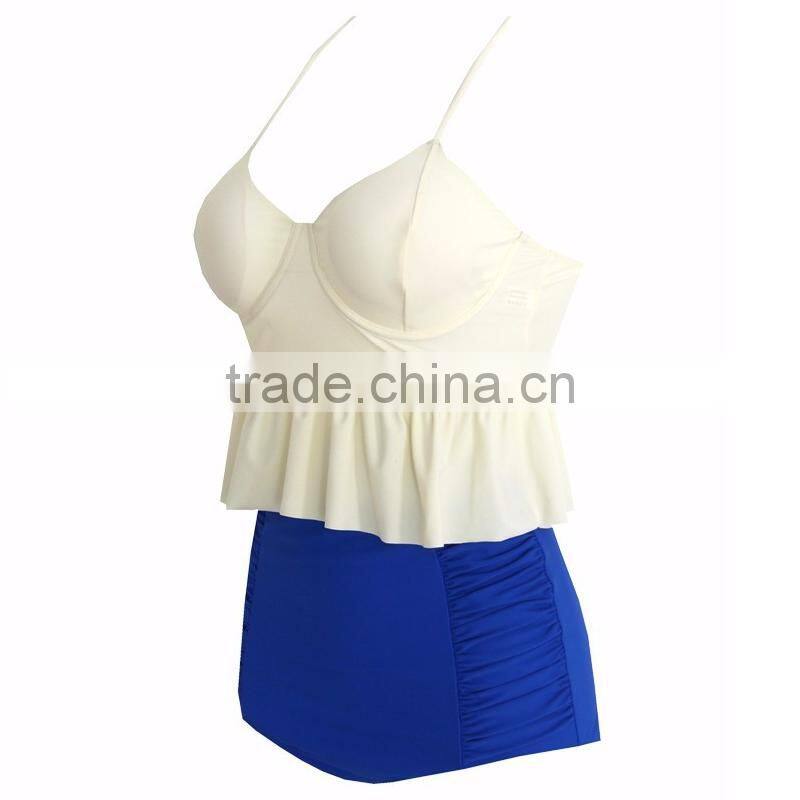 New fashion hot selling swimsuit with Small Flounce Top Quality mature women high waist bikini