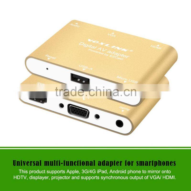 Voxlink Digital AV Adapter With VGA+Audio Dual Display Converter Power Silver/ Golden/ Gray