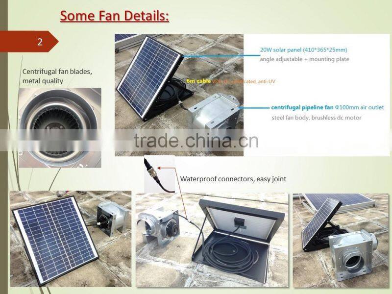 dia.100mm size centrifugal air blower fan powered by solar panel