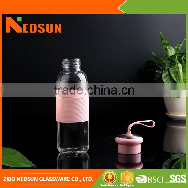 High quality glass clear water bottle with cap