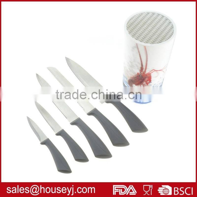 5 pcs kitchen knife set with plastic universal knife block