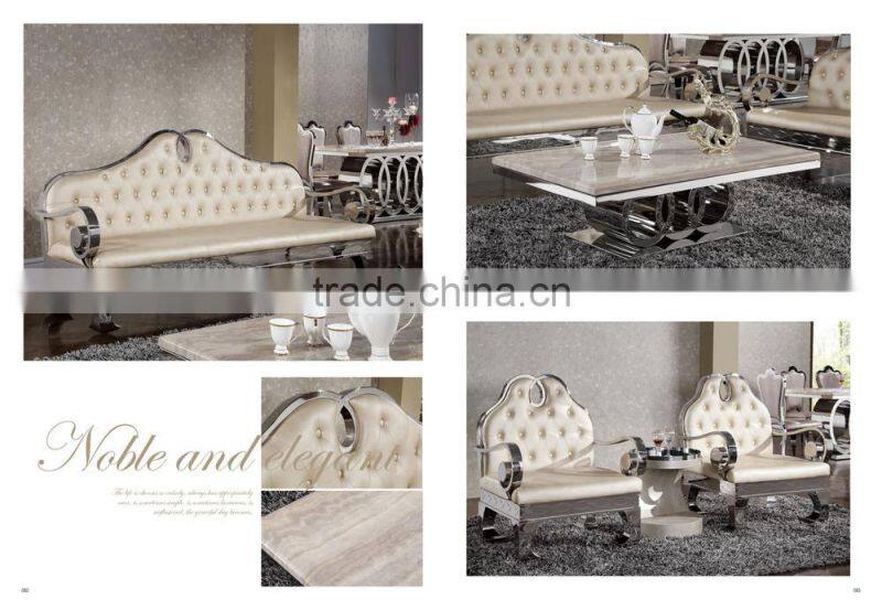 2015 new living room leather sofa/modern living room stainless steel sofa ND062
