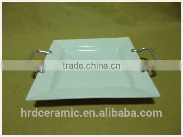 Divided stock ceramic dinner plates with handles