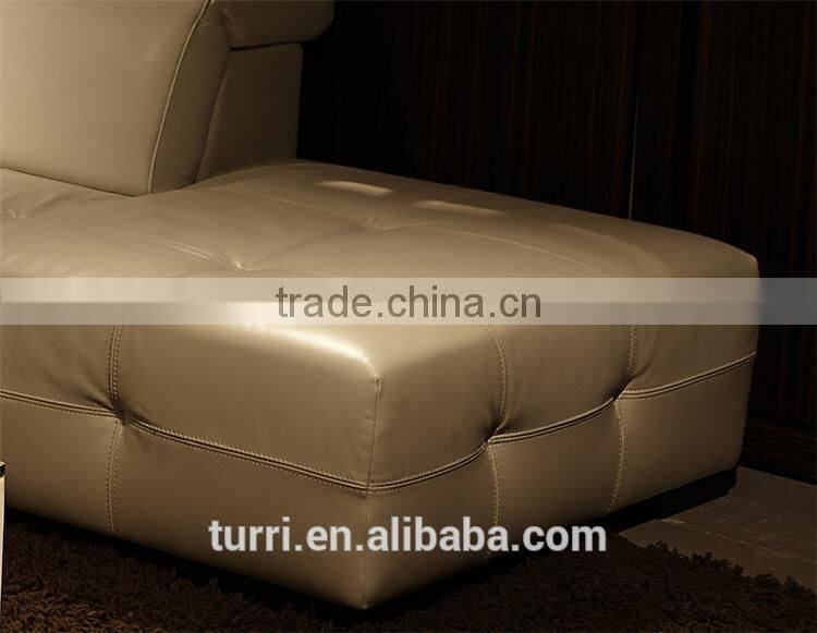 Luxurious white color L shape genuine leather sofa