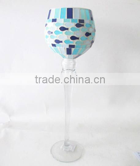 Tall Tealight Candle Holder Handmade Colored Goblet Unique Mexican Blown Glass