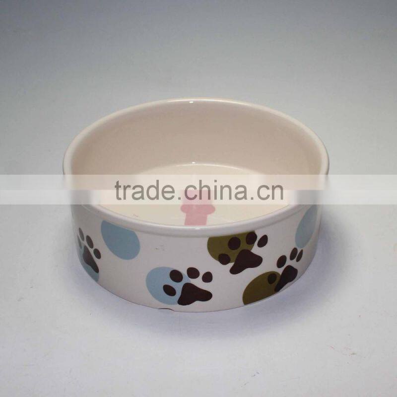 Ceramic Stripe & Paw Pet Bowl with handpainting