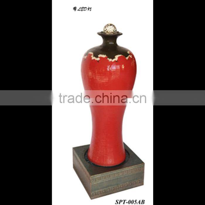 Red glaze ceramic big size fiberglass water fountain with led light