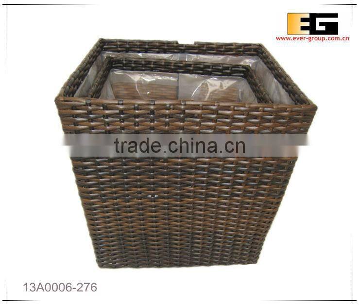 Square PE/Plastic rattan with liner deco basket