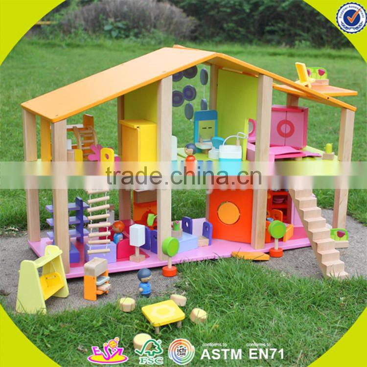 wholesale beautiful wooden dollhouse sets toy lovely baby wooden dollhouse toy popular wooden dollhouse toy W06A042