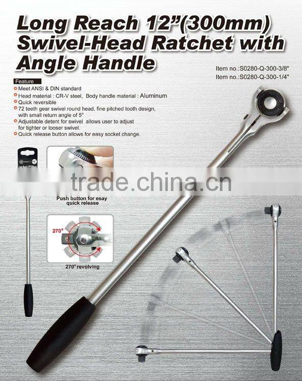 Long Reach 12 inch (300mm) Swivel-Head Ratchet with Angle Handle