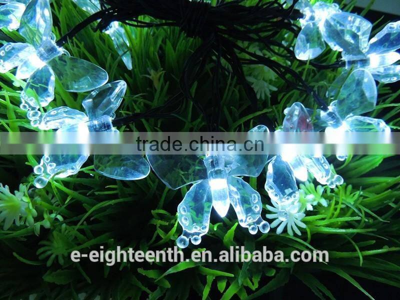 2016 hot Multicolor 4.8m 20 Led butterfly shaped Solar Fairy Outdoor Garden String Lights for Chrismas