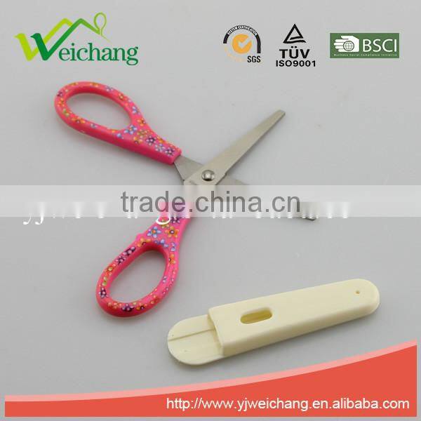 WCSC219 premium novelty wholesale soft handle colorful school children plastic scissors with cover