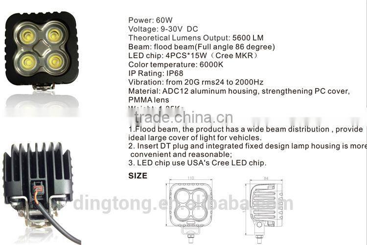 60w led work lamp led 12v car spotlights vehicle spotlights