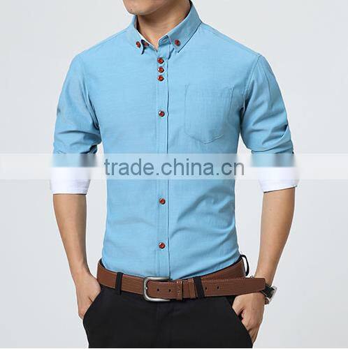 2016 New Fashion Men Shirt Long Sleeve Slim Fit Solid Color High Quality Dress Shirts