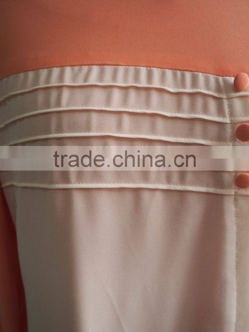 Malay style Round Collar Long Sleeve Orange Chiffon Shirt Blouse