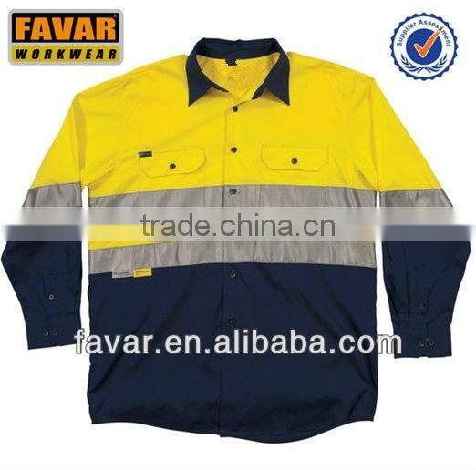 Hi Vis reflectivet long sleeve cotton work shirts for men UPF50+