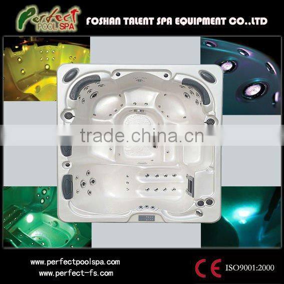 Family joyful outdoor spa/ whirlpool/hot tub with theraphy center