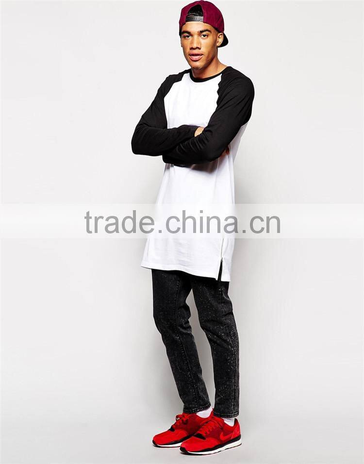 Mens Raglan T shirt Super Longline Sleeve Zipper T shirt