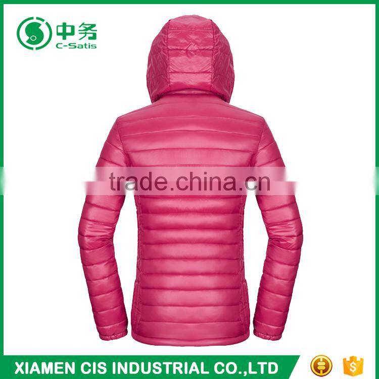 Morden Style Pink Women Ultra Light Down Jacket with Detachable Hood