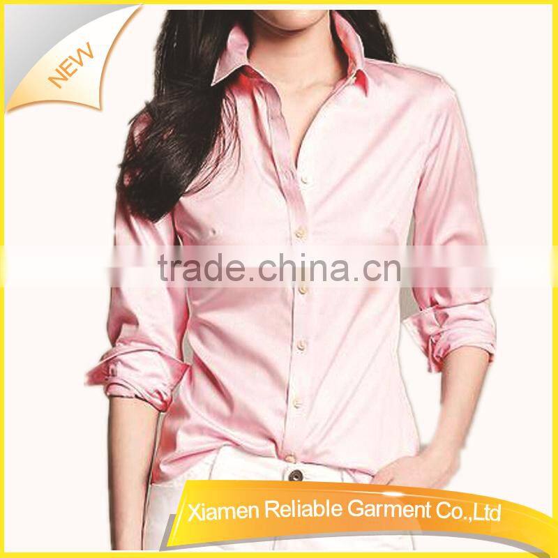 Silk long sleeve plain pink shirt