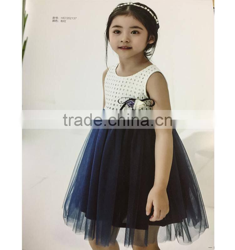 2-8years baby girl white and navy mesh dress