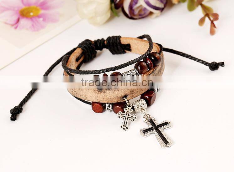 Factory price retro handmade alibaba leather mens bracelets