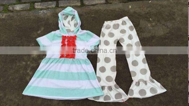 autumn and winter childrens boutique clothing sale blue chevron stripes skirt + long polka dot pants toddler clothing wholesale