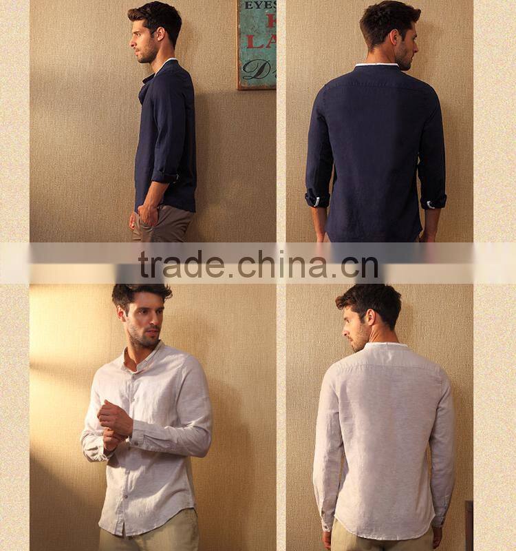 Wholesale cheap men shirt custom high quality Cotton and Hemp shirts with your own logo in guangzhou factory