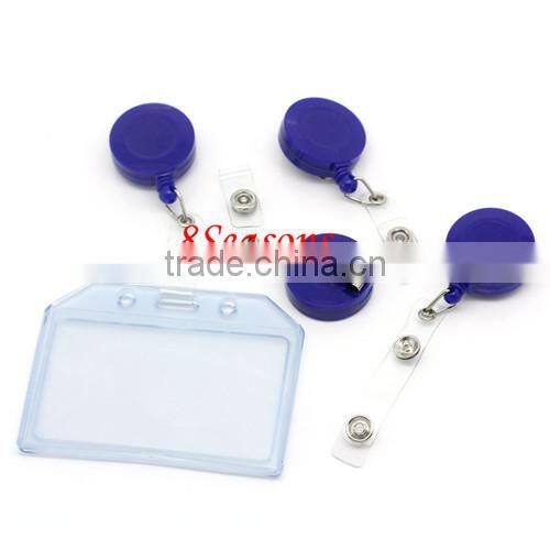 Blue Plastic Buckle Security ID Card Badge Holder Reels 8cm