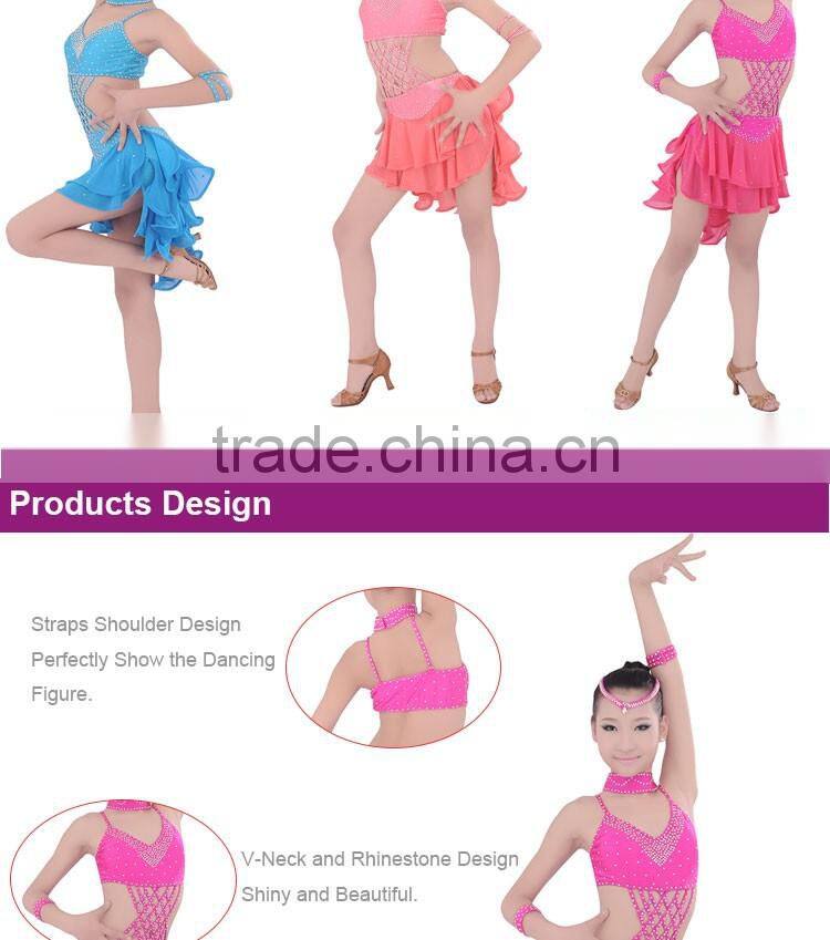 Teen Girls Multi-Straps Latin Dance Wear Kids Ballroom Latin Competition Dress