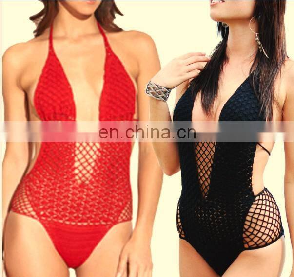 Missadola swimming suit one piece transparent Crochet swimwear