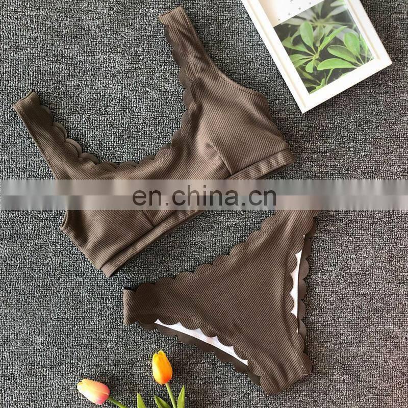 Sexy Brown Ruffle Bikini 2019 Swimsuit Women Push Up Swimwear Summer BeachWear Solid High Cut Bikini Ser Bath Suit