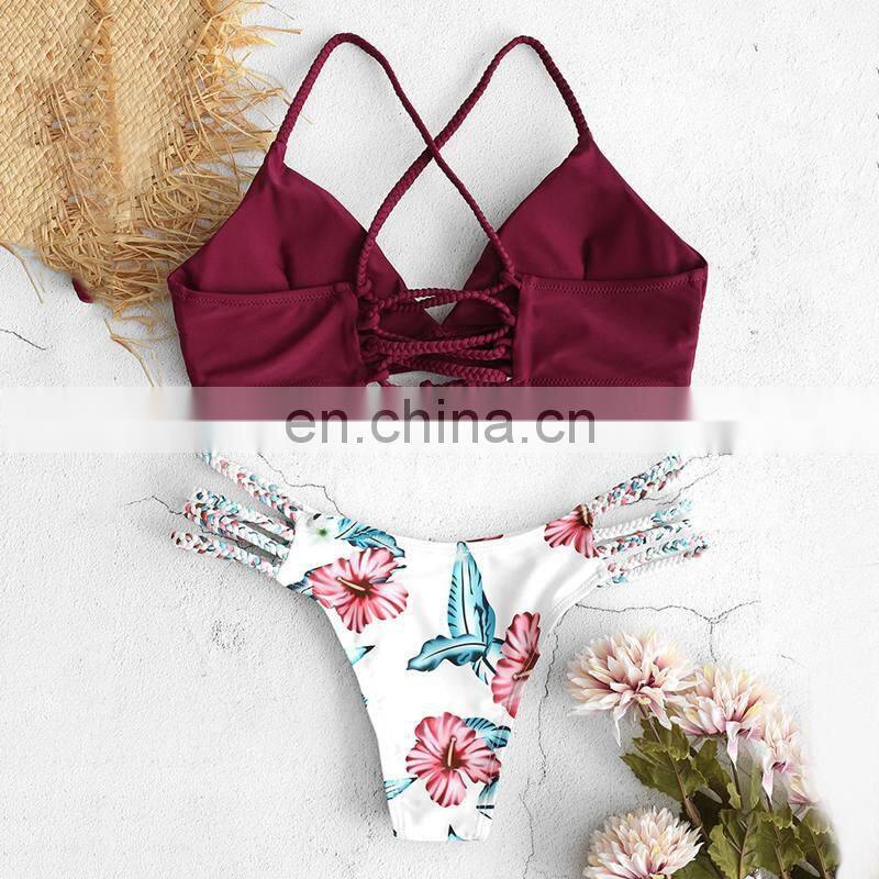 Two-piece suits orange swimwear print swimsuit straps swimwear women girls bather two piece suits for women