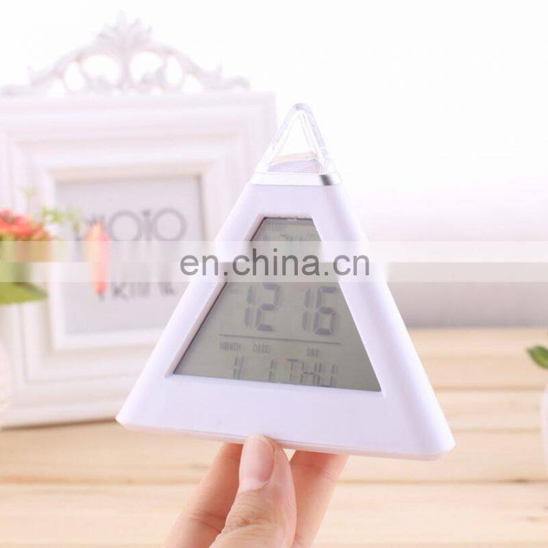 7 colors changed night lighting Digital Thermometer triangle digital clock led